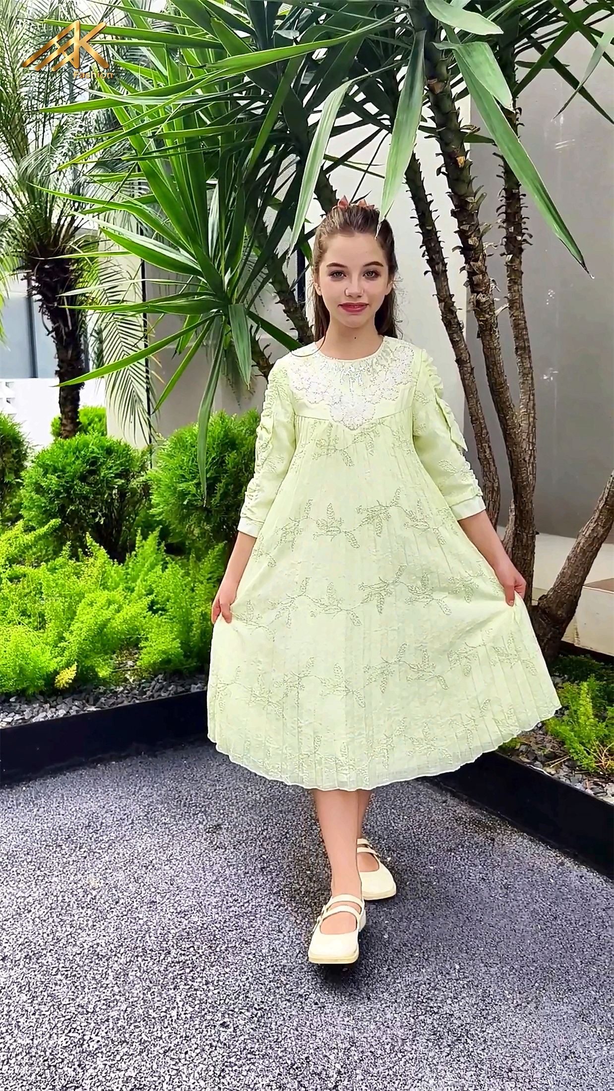 Pastel green embroidered dress