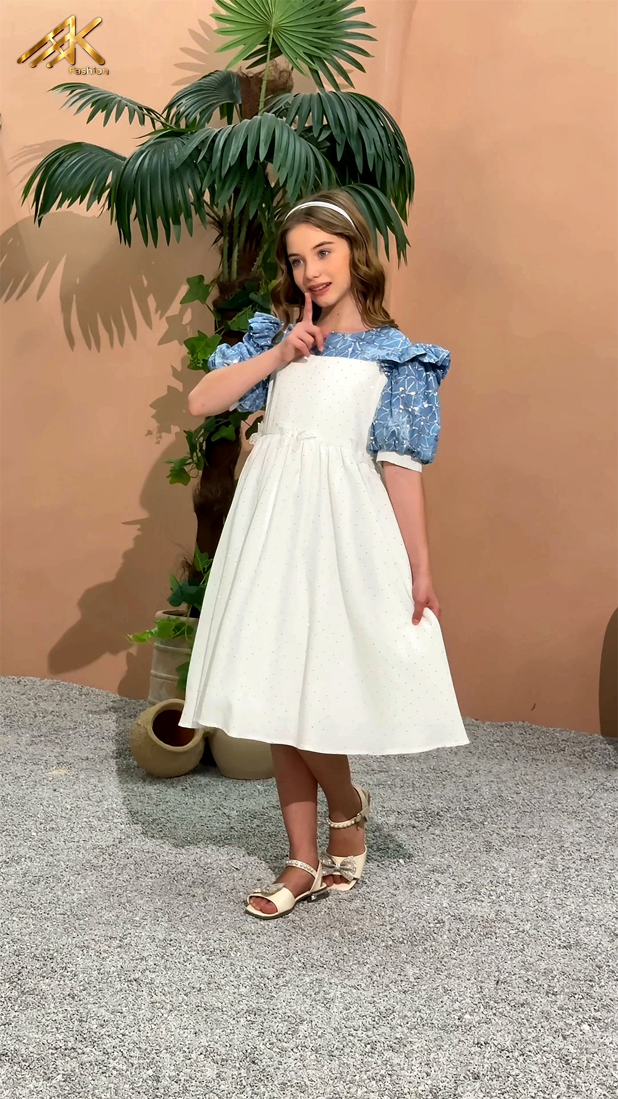 Blue and white dress for girls