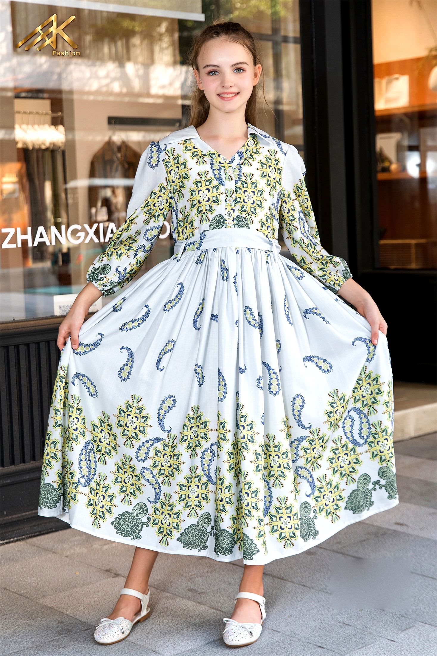 Navy medallion print dress