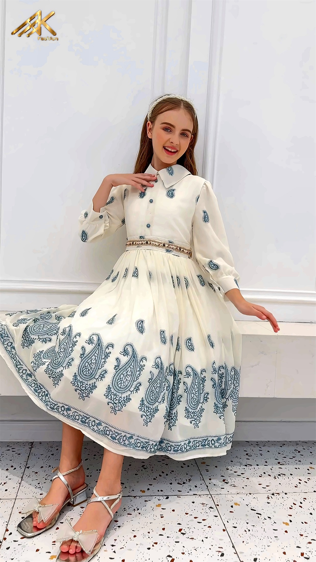 Cream dress with paisley collar